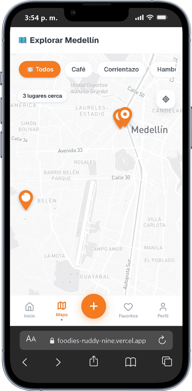 Foodies app — mapa